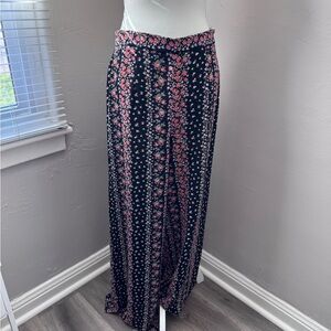 Floral Black and Pink Wide-Leg Pants